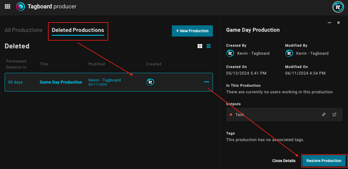 Restoring a Production